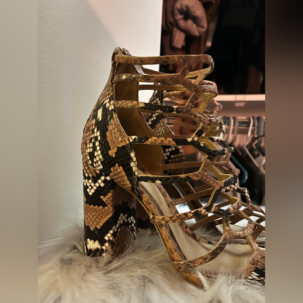 SCHUTZ Block Snake-Embossed Leather Sandal